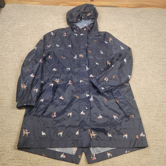 Joules Jackets & Blazers - Joules Right As Rain Waterproof Jacket Women 12 AOP Dog Print Navy Coat Packable